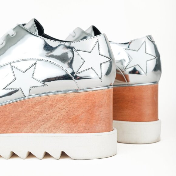 Stella McCartney Elyse Silver Star Vegan-Leather Lace-Up Platforms - Picture 9 of 11